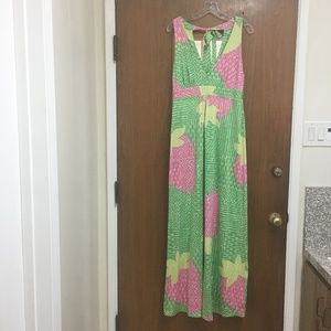 LILLY PULITZER Silk Cotton Print Maxi Halter Dress Medium